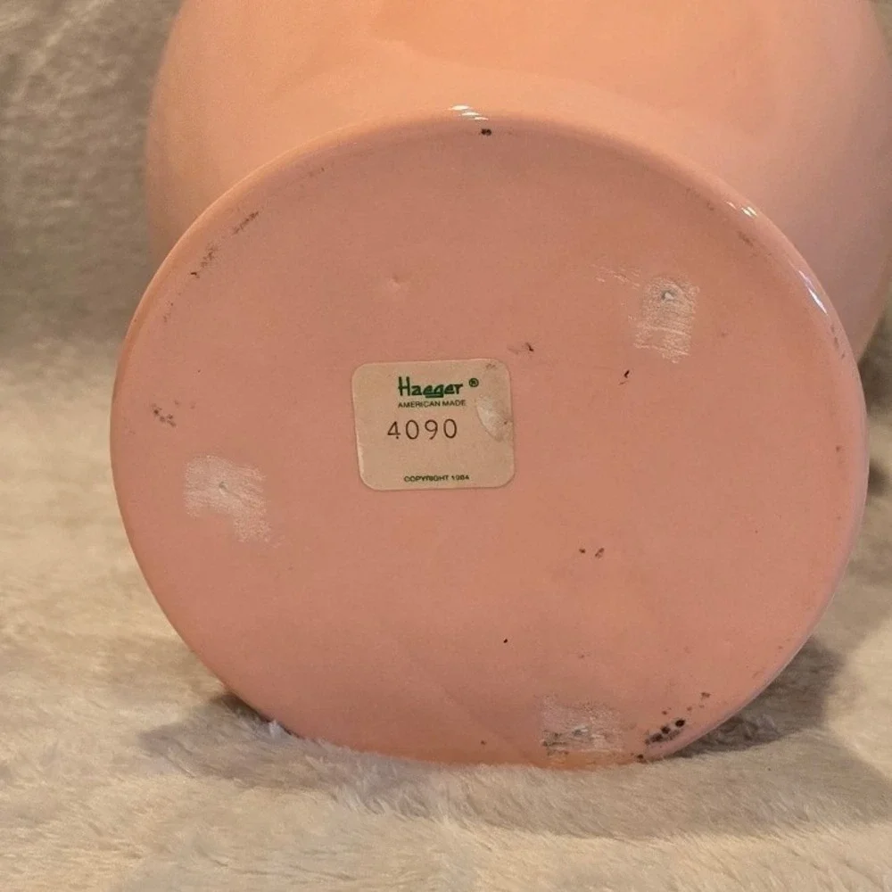Vintage 1984 Haeger Potteries 4090‎ Peach Pink Glossy Ceramic Urn Vase USA 9